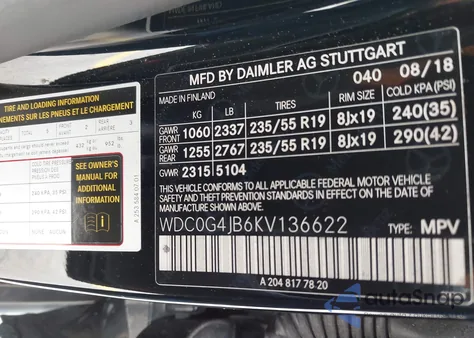 2019 Mercedes-Benz Glc 300 из США, поврежденный, VIN WDC0G4JB6KV136622